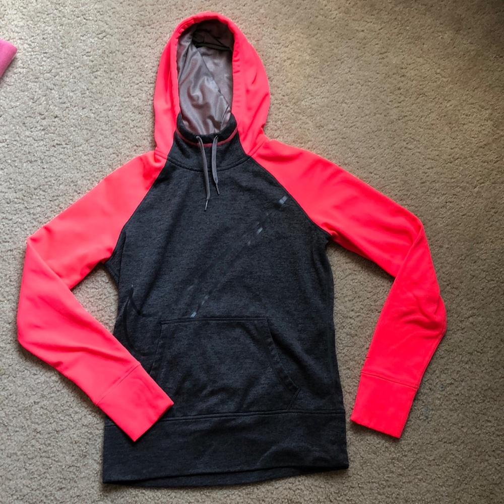 Dark Grey/ neon pink Nike Hooded Sweatshirt with fleece lining and gray mesh